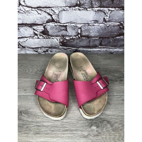 Birkis By Birkenstock Pink Leather Buckle Strap Platform Sandals Women Sz 35EU/5 - Picture 2 of 16